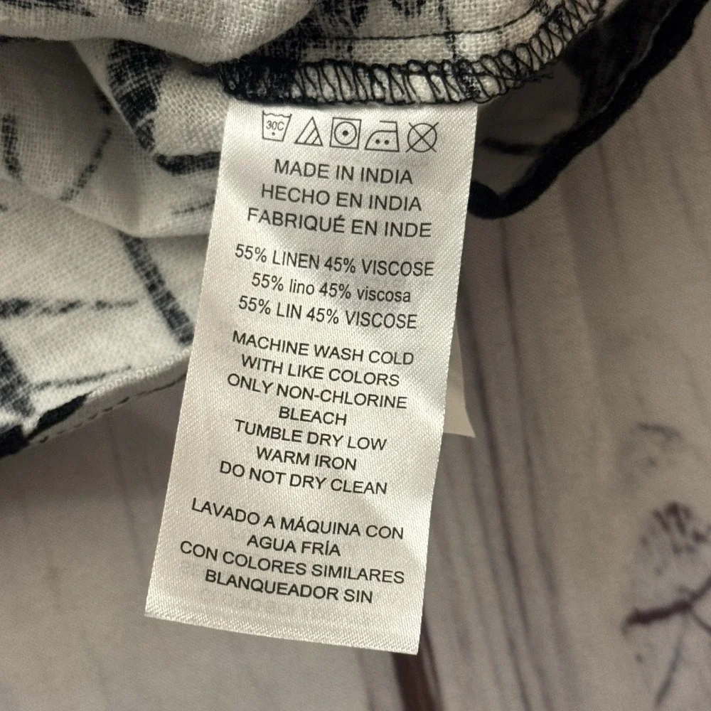 Michael Kors Linen Blend Tank‎ Top Black & White Tropical Palm Floral XL Women's